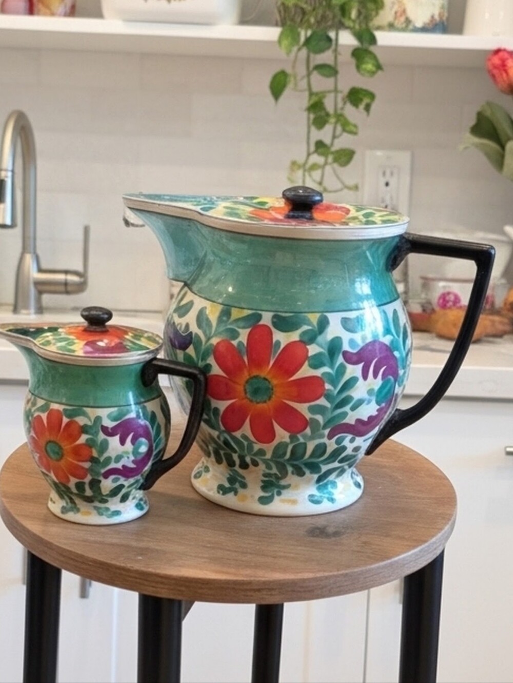 Vintage Hand-Painted Floral Pitcher & Creamer Set - Bohemian Porcelain – Vibrant